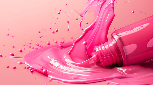 Une &eacute;claboussure de vernis rose sortant d'un flacon.