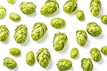 Fototapeta premium Green Hop Cones Isolated on White Background