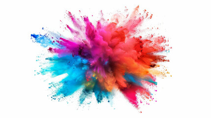 A vibrant explosion of colorful powder on a white background, creating a visually stunning and dynamic display of hues.