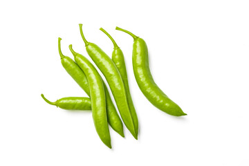 Green Chili Peppers Isolated on White Background