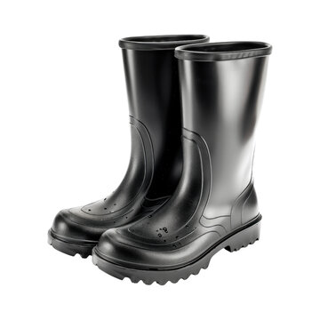 Black rubber boots. Isolated on transparent background.