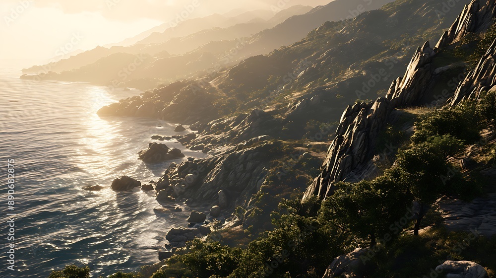 Poster aerial view capturing rolling hills extending into the horizon and beyond