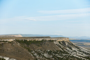 Peaceful sky scenery with fluffy white clouds and blue background, nature travel and serene beauty concept