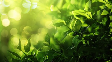 Nature lush green leafy garden plant with a bright sun shining