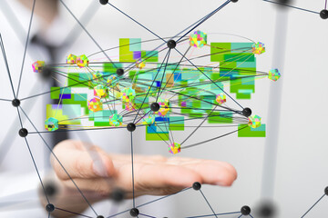 Neural network 3D illustration. Big data and cybersecurity