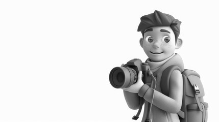 Fototapeta premium A 3D clipart of a photographer holding a camera, in a clean and vibrant setting, white background, style by HansaParty