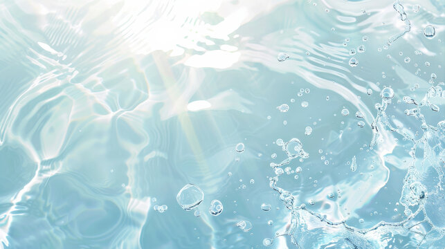 Clear, crystal-like water with light reflections creates a refreshing and clean visual, symbolizing purity and clarity.