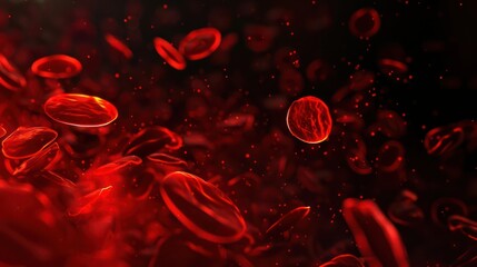 Bioluminescent red shapes shine vividly in the dark, crafting an otherworldly 3D abstract background