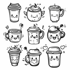 Adorable Doodle Coffee Cups – Cute Emoji Coffee Set