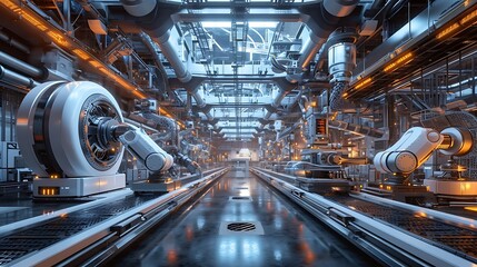 Obraz premium An AI-Driven Factory Floor with Robotic Arms