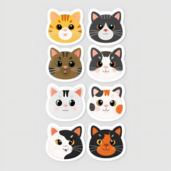 Charming Cartoon Cats on a Sticker Sheet: Whimsical Designs for Fun