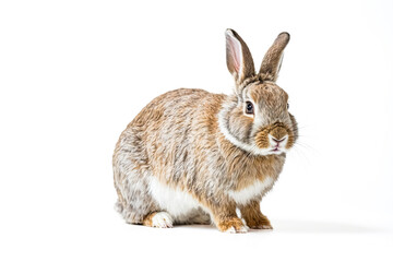 Obraz premium Cute Brown Rabbit Sitting on White Background
