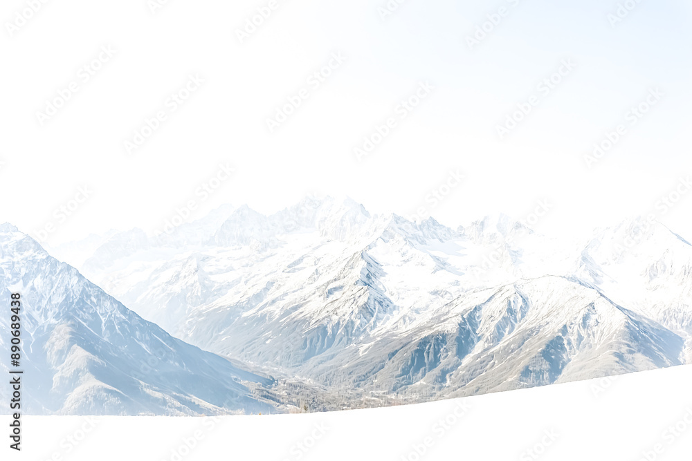 Sticker Snowy Mountain Range Against White Background