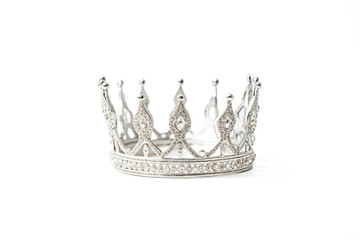Silver Crown with Rhinestones on White Background