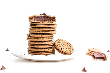 Chocolate Filled Cookies Stacked on Plate