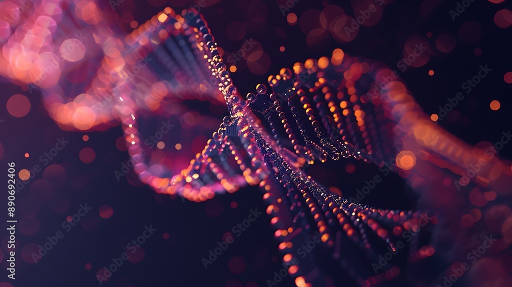 Poster abstract dna double helix with glowing bokeh