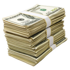 Detailed shot of stacks of US dollars bundle on transparent background or PNG file.