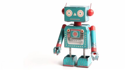 Retro robot toy isolated on a white background.