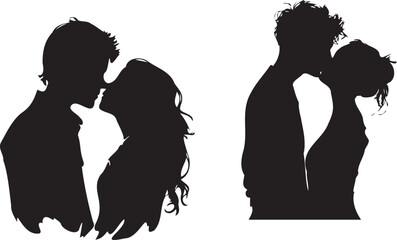 Couple man and woman kissing on white background 