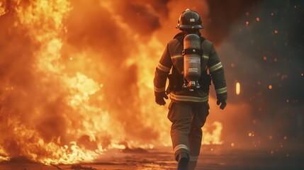 Fototapeta premium In to the fire, a Firefighter searches for possible survivors