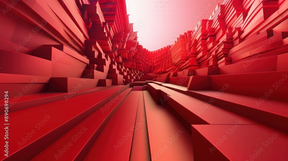 Poster bold red 3d abstract background featuring intricate perspective tricks and depth-defying patterns
