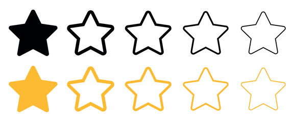 Five stars icon vector. Five stars customer product rating review flat icon for apps and websites. Isolated on transparent. Editable stroke.