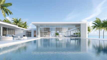 Fototapeta premium A large white house with a pool and a balcony