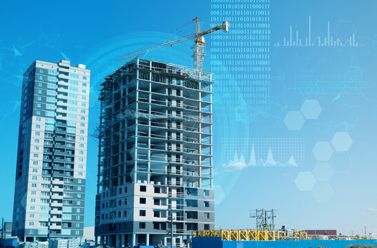 construction of apartment buildings using artificial intelligence technologies to analyze labor costs and green industry and nature conservation