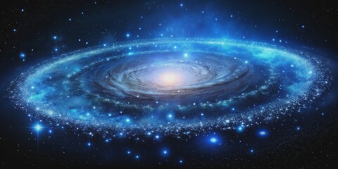 Obraz premium A Cosmic Dance A Digital Painting of a Galaxy with a Blue Hue, Space, Stars, Nebula, Galaxy, Cosmic
