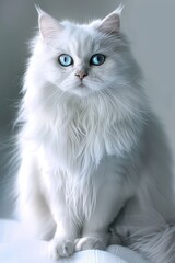 Obraz premium Portrait of a Majestic White Persian Cat with Striking Blue Eyes, Long Fur, and a Regal Pose