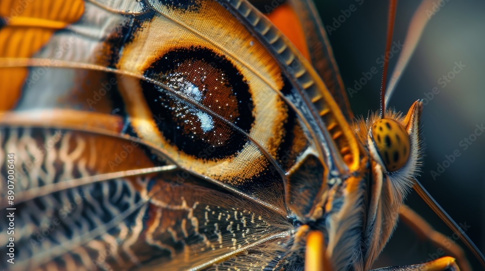 Poster close-up of a butterfly showcasing vibrant colors and intricate patterns in a natural setting during