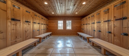 Wooden Lockers in a Spacious Room