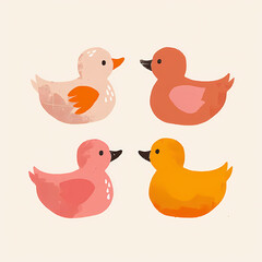 Fototapeta premium Cute Baby Duck Clipart Set – Simple Abstract Duck Illustrations