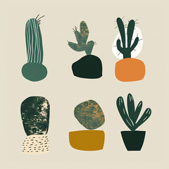 Set of 6 Simple Abstract Cactus Clipart – Minimal Succulent Designs