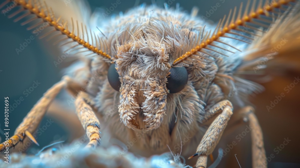 Poster close-up view of a moth displaying intricate details of its wings and antennae resting on a surface 