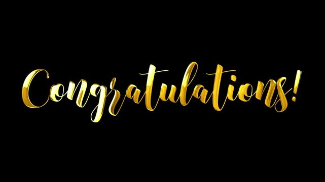 Congratulations animated text with gold color on black background for greeting cards, banners, etc