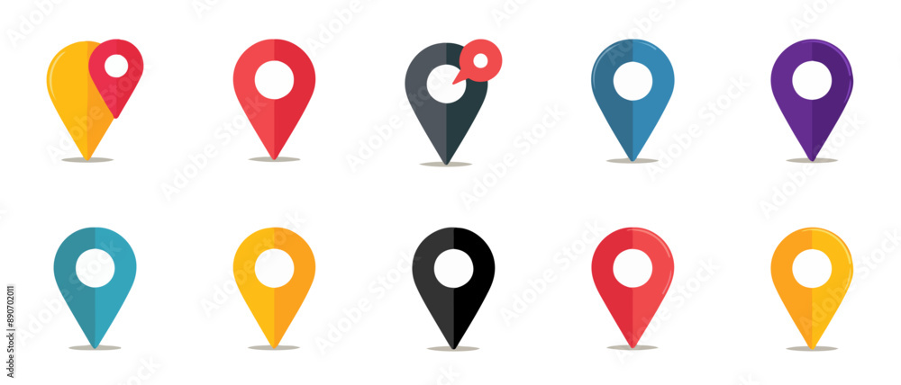 Poster set of location icons, place marker on the map. location pointer icon symbol in flat style. navigati