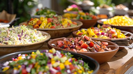 Colorful BBQ Side Dishes - Salads, Coleslaw, and Corn on the Cob for a Summer Barbecue Feast