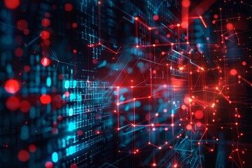 Obraz premium Binary code and network connections overlapping in a futuristic double exposure