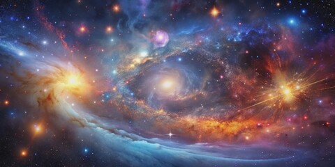 Fototapeta premium Cosmic Dance of Stars, Nebulae, and Explosions, Digital Painting, Space, Stars, Nebulae