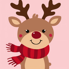Rudolph the Red-Nosed Reindeer in Minimalist Style: Sleek and Festive Cartoon