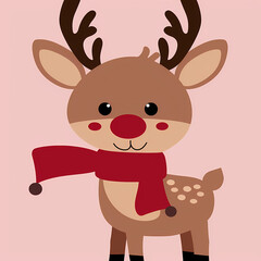 Minimalist Cartoon of Rudolph the Red-Nosed Reindeer: Sleek and Playful Desig