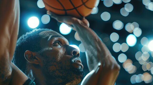 Close-up of a basketball player shooting a three-pointer