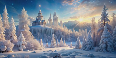 Frozen Castle in Winter Wonderland, digital art, castle, winter, snow , castle, winter