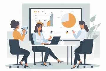 Professional woman presenting a proposal to company executives for a career advancement theme