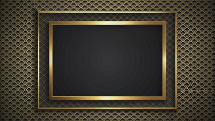 Fototapeta premium Golden Frame on Black Diamond Pattern, Background, Luxury, Design, Abstract, Decorative