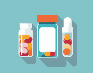 Pill bottle with various pills and capsules