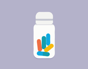 Pill bottle with various pills and capsules