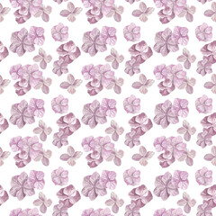 Floral seamless pattern with pastel pink hydrangea flowers. For fabric, wrapping paper, wallpaper, home textile and more