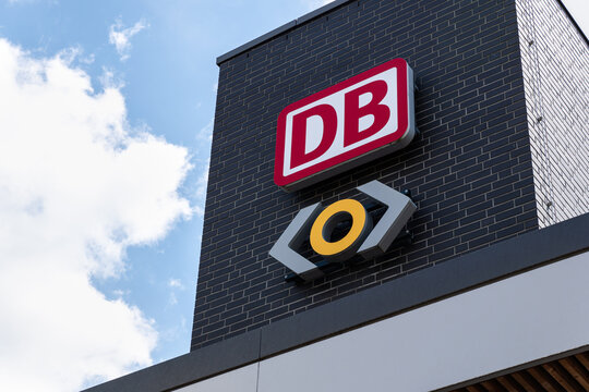 Symbols of the German railway and transport association My Network at the train station in Luther Town Wittenberg. Transport hub in Saxony-Anhalt. Regional railways with Germany ticket.